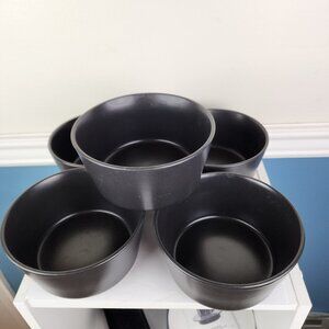 Stone & Lain Lot of Five Stoneware Cereal Salad Matte Black Bowls
